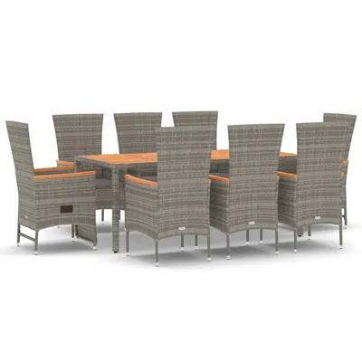 Produktbild von 9-tlg. Garten-Essgruppe mit Kissen Grau Poly Rattan