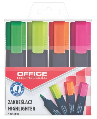 Obrázok produktu pre Fluorescenčné zvýrazňovače, zmiešaná farebná sada, 4 ks