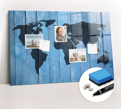 Produktbild von Magnetpinnwand Memoboard - Zubehörsatz - Weißer Marker + Schwamm + Magnete - 90 x 60 cm - Brettweltkarte