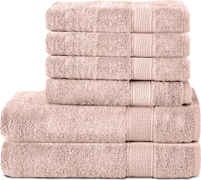 Produktbild von Komfortec 6er Handtuch Set aus 100% Baumwolle, 2er Badetücher 70x140 cm und 4er Handtücher 50x100 cm, Frottee, Weich, Blütenrosa