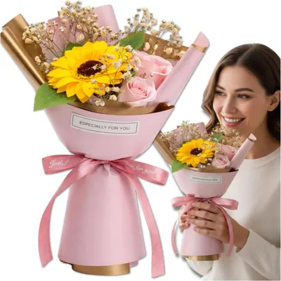 Obrázek produktu pro Kytice, slunečnice, mýdlo, růžová růže, elegantní dárek