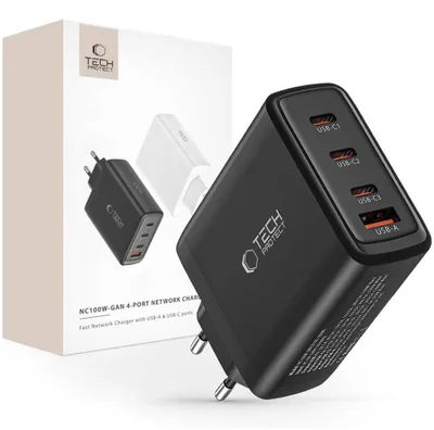 Obrázok produktu pre Tech-Protect Nc100W-Gan 4-Portová Sieťová Nabíjačka Pd100W/Qc3.0 Čierna