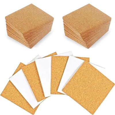 Image de VILIA, 30 carreaux autocollants en liège, 10 x 10 cm, plaques de liège, carreaux de liège pour sous-verres et travaux manuels - 10 x 10 cm - Bois