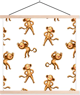 Produktbild von MuchoWow® Textilposter Dschungel - Design - Affe - Kinder 40x40 cm mit holzfarbenen Rahmen - Posterleiste
