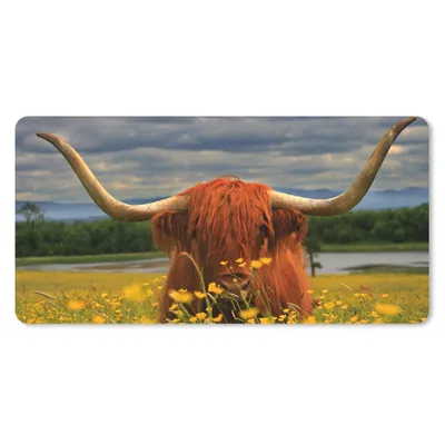 Produktbild von MuchoWow® Mauspad Mousepad Schottischer Highlander - Tiere - Blumen 60x30 cm - Mousepads - Maus Mat - Pad - Mausunterlage - Nachhaltig