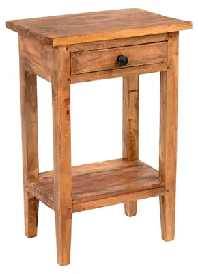 Produktbild von Rustikaler Vintage Telefontisch PLANTA | 52x34cm (HxB), Mahagoni Massivholz | Blumenhocker, Flurtisch, Beistelltisch, Nachtschrank mit Schublade | Farbe: 02 Hellbraun
