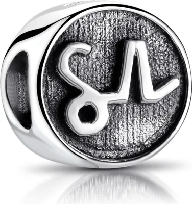 Produktbild von MATERIA Sternzeichen Steinbock Beads Silber 925 Anhänger rund antik für Damen Herren Armband oder Kette 558