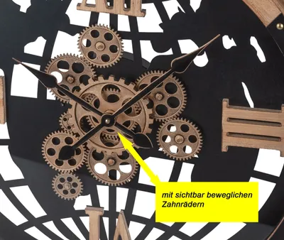 Produktbild von Formano XXL Wanduhr Weltkarte 82 cm Metall / Holz Uhr mit beweglichen Zahnrädern