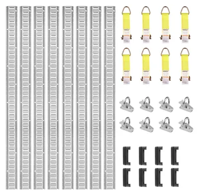 Produktbild von VEVOR E Track Zurrschienen-Kit, 18PCS 5' E-Schienen-Set beinhaltet 4 Stahl-Schienen & 8 O-Ring-Anker & 4 Zurrpunkte mit D-Ring & 2 Ratschenriemen, Sicherungszubehör für Frachtmotorräder, 2000 lbs, 24 PCS