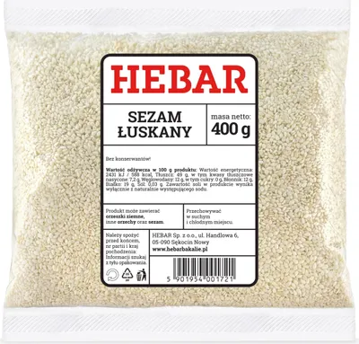 Zdjęcie produktu dla Nasiona sezamu białego 400 G - Łuskane - Składnik do pieczenia - Do posypywania ciast - Kuchnia azjatycka