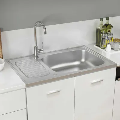 Image de vidaXL Evier avec égouttoir Set argenté 800x500x155 mm acier inoxydable