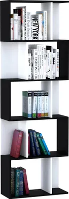 Image de HOMCOM Bibliothèque à 5 niveaux, meuble de rangement en forme de S avec étagères, étagère de rangement pour salon, chambre bureau, 60 x 24 x 184,5 cm, noir, blanc