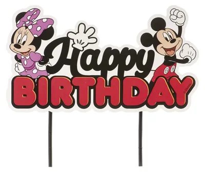 Produktbild von Dekora Mickey & Minnie Tortentopper mit Aufschrift "Happy Birthday" 13 x 16,5cm