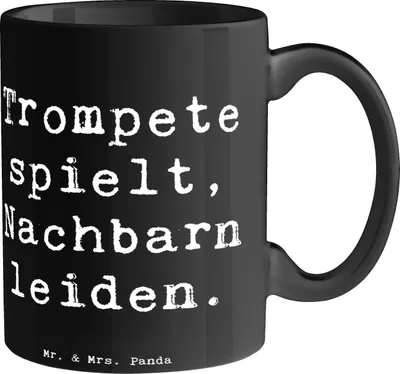 Produktbild von Mr. & Mrs. Panda Kaffeebecher Spruch Trompete Freude - Schwarz - Geschenk, Musik, Musikerleben, Tasse, Musiker, Kaffeetasse, cappuccinotasse, Lernen, Pott, Nachbarschaft