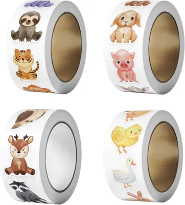 Productafbeelding van Dierenstickers 2000 stuks, 4 rollen, 25 mm, rond, voor kinderfeestjes