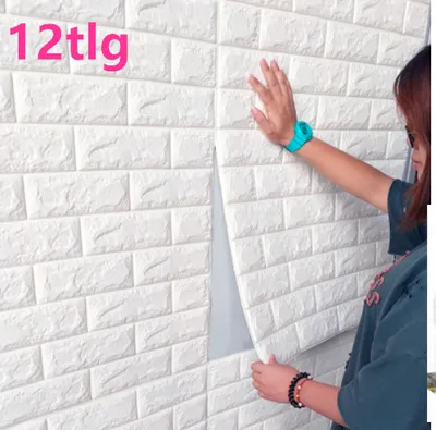 Produktbild von 12Tlg 3D Tapete Wandpaneele Selbstklebend Ziegel Wasserdicht Wandaufkleber,38x35cm Weiß Wanddeko