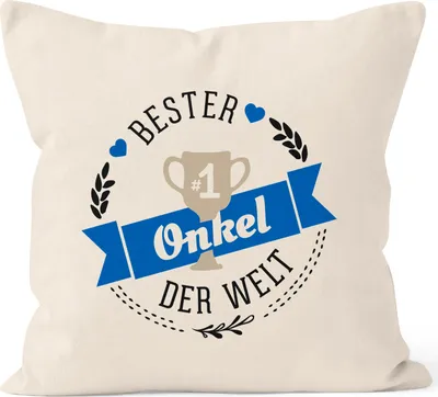 Produktbild von Kissenbezug bester Onkel der Welt Geschenk für Onkel Baumwolle MoonWorks® natur 40cm x 40cm