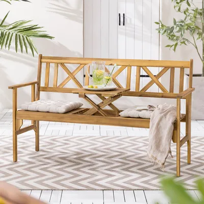 Produktbild von home24 Gartenbank mit Ausklappbarem Tisch - Akazie Massiv - Braun