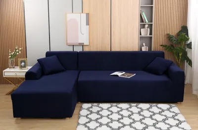 Produktbild von Velvet Plüsch Schonbezug Sofa, rutschfeste Stretch Sofabezug Schonbezug Soft Thick Sofa Protector Für L-förmige Schnittcouch (Blau, 3 Sitz + 3 Sitz)