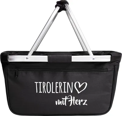 Produktbild von Huuraa Einkaufskorb Tirolerin mit Herz 20 Liter Black faltbarer Tragekorb Geschenkidee