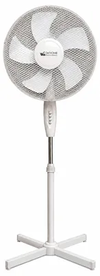 Image de Ventilateur sur pied BURI, 45W | Hauteur réglable de 120 à 130 cm | 3 vitesses | 5 pales | Diamètre : 43 cm | Fonctionnement silencieux | Angle d'inclinaison réglable | Blanc