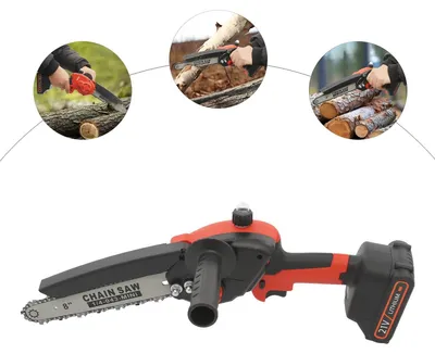 Image de Mini-tronçonneuse - Tronçonneuse sans fil 20 cm - 800 W - Moteur sans balais - 2 batteries 21 V 2,0 Ah - Sans fil pour la coupe du bois - Rouge