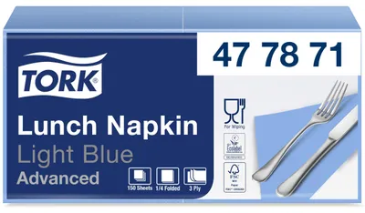 Obrázek produktu pro Tork 477871, jemně modré papírové ubrousky Soft Lunchservietten, třívrstvé, savé
