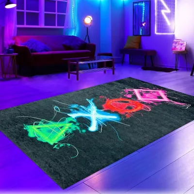 Produktbild von Gaming-Teppich mit lebendigen Neon-Farben und ikonischen Symbolen Größe - 140 x 200 cm