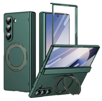 Produktbild von Magnetische Hülle für Samsung Galaxy Z Fold 6, mit Displayschutzfolie, Scharnierschutz mit Ringhalter und Ständer Grün