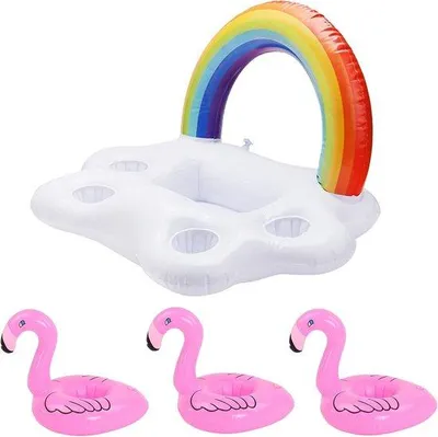 Produktbild von Schnell einkaufen - Aufblasbarer Trinkhalter, 1 Stück aufblasbare Regenbogenwolke + 2 Stück aufblasbare Flamingo Trinkhalter, für Wasserspaß, Pool Festivals