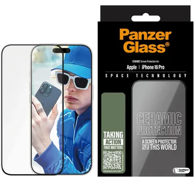 Image de PanzerGlass Ceramic Protection - Protection d'écran pour téléphone portable - ajustement ultra-large - verre - couleur du cadre noir - pour Apple iPhone 16 Pro (2854)