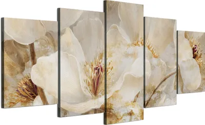 Produktbild von LUMASOUL Leinwand Bilder 200x100 cm, Leinwandbild Blumen Motiv, Wandbilder Holzrahmen und Webstuhl Wohnzimmer und Schlafzimmer, 5 teilig