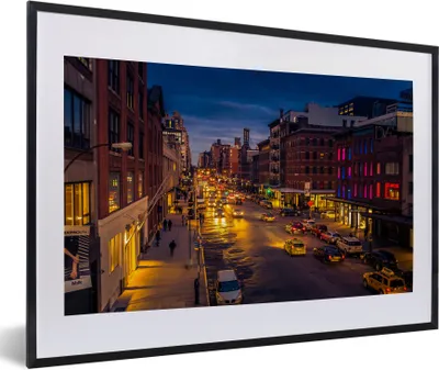 Produktbild von MuchoWow® Gerahmtes Poster New York - Nacht - Taxi 60x40 cm - Poster mit Schwarzem Bilderrahmen Wandposter Rahmen Foto Bilder - Schlafzimmer - Plakat in Rahmen - Drucken