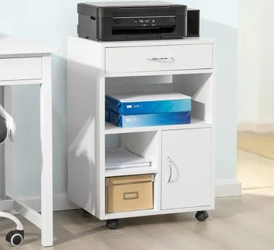 Obrázek produktu pro SoBuy pojízdný držák na tiskárnu, organizér Mobilní kancelářská skříňka s podstavcem, kancelářský kontejner se zásuvkami a dvířky - 50x40x75 cm