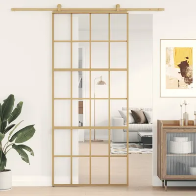 Image de vidaXL Porte coulissante Golden 90x205 cm ESG-verre clair et aluminium