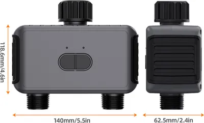 Produktbild von Sprinkler-Timer mit 2 Ausgängen, automatisches Bewässerungssystem, Bewässerungstimer mit APP-Steuerung/Sprachassistent-Steuerung/Regenverzögerung/manueller Bewässerungstimer für Gartenschlauch mit WLAN-Gateway