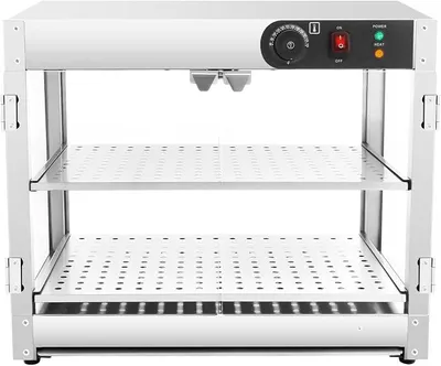 Produktbild von Speisenwärmer Vitrine 800W 2 Etagen Warmhaltevitrine Edelstahl Vitrine Heiße Theke Einstellbares Thermostat 3085°C, Display für kommerzielle Speisenwärmer, für Frühstücksläden,Kantinen,Bäckereien