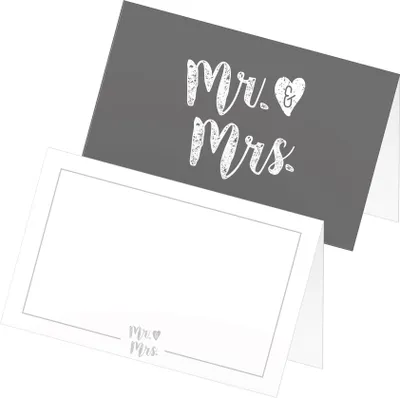 Produktbild von itenga 24x Tischkarten Platzkarten "Mr. & Mrs." Hochzeit zum Aufstellen