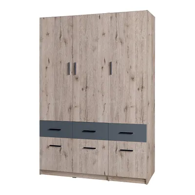 Produktbild von Kleiderschrank 3-türig, 136cm breit, Eiche mit graphit, SELAWIK-166