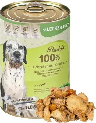 Produktbild von 12 x 400 g Lecker.Pet® Paula's 100 % Hähnchen und Karotte Hundefutter Nassfutter