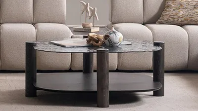 Obrázok produktu pre Moderný sivý konferenčný stolík Luxusný odkladací stolík Elegantné drevené nohy