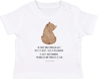 Produktbild von Mr. & Mrs. Panda Babyshirt Bär Schulterblick 12. - 18. Monat - Weiß - Geschenk, Bären, Teddy, Weisheit, Kinder T-Shirt, Baby Shirt, Oberteil, Motivation, Bärenliebe,