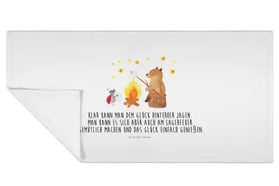 Produktbild von Mr. & Mrs. Panda Flauschtuch Bär & Marienkäfer Lagerfeuer - Weiß - Geschenk, Handtuch 50x100, Teddy, frottee, Frotteehandtuch