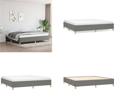 Image de vidaXL Cadre de lit gris foncé 200x200 cm Tissu - Cadre de lit - Cadre de lit - Lit