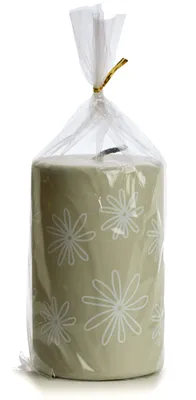 Productafbeelding van Rustieke buitenkaars "Lys" – Bloemenmotief – Kieselgrijs – Ø 9,6 × H 15 cm – 1 stuk