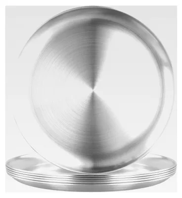 Produktbild von 6 Stück 26 cm Rund Edelstahl Teller für Camping, Küche, Party
