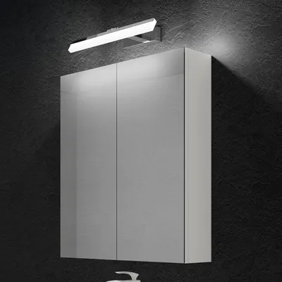 Image de doporro Armoire Murale Salle de Bains avec Miroir et Lampe Luxaris Chromé Placard de Rangement Étagères Réglable Blanc Mat en Bois Armoire de Toilette 3 Portes 60x15x70 cm Spiegelschrank 02