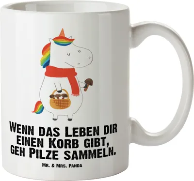 Produktbild von Mr. & Mrs. Panda steingut tasse Einhorn Pilz - Weiß - Geschenk, Pott, Deko, Haferl, Liebeskummer, Motivation, Unicorn, großer kaffeepott, Spruch, Einhörner, weisse