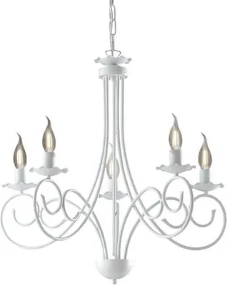 Image de Alma Lustre En Fer Laqué Blanc Déco Effet Shabby Chic 5 Lumières 120 D.57 Bl130-5-Bco