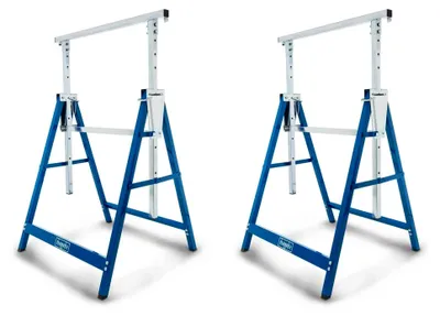 Produktbild von Teleskop-Arbeitsbock Untergestell (2 Stück) | Max. Belastbarkeit 200 kg | Min. / max. Arbeitshöhe 800-1300 mm | Auflagebalken 680 mm | Standfläche 580 x 580 mm